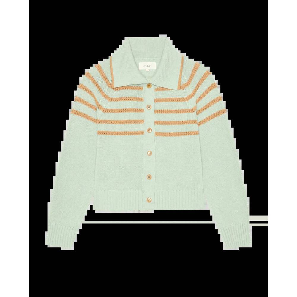 NEW THE GREAT. scholar cardigan with crochet stripes in seafoam - Picture 5 of 5